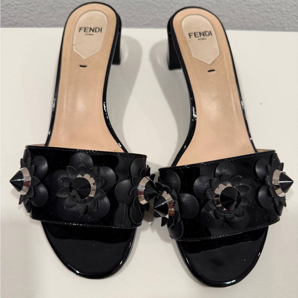 Fendi Black Floral Embellished Heels